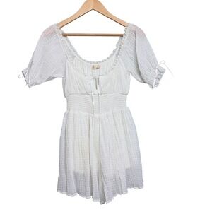 Altard State White Cottagecore Smocked Romper Lace Trim Puff Sleeve Small